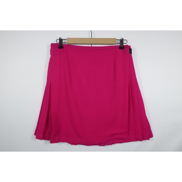 Pink Scottish Kilt Women's Size 12 Wool Mini Leather Buckles Crepe Punk Pleats - Picture 5 of 12
